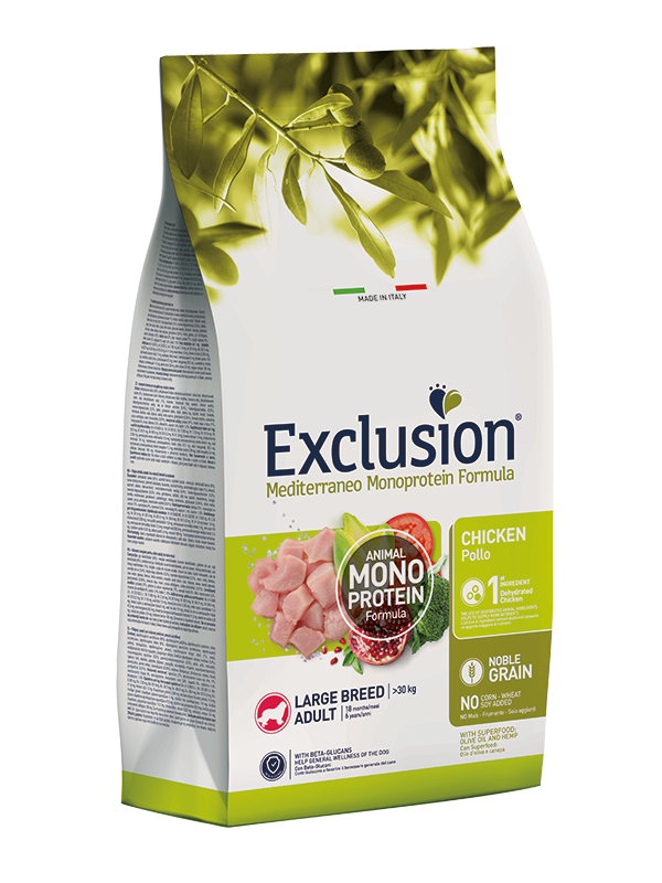 Exclusion Mediterraneo Monoprotein Noble Grain Croquettes au poulet pour chiens adultes de grande taille, sac de 12 kg