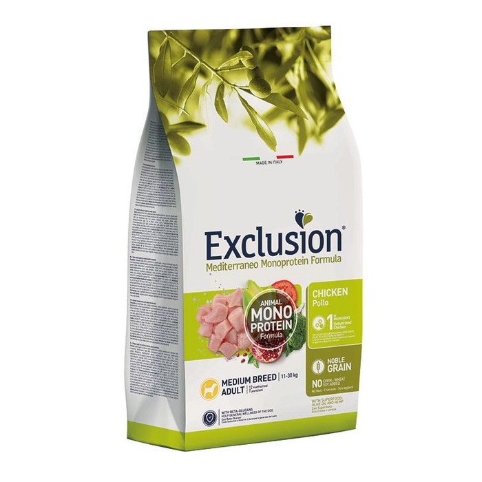 Exclusion Mediterraneo Monoprotein Noble Grain Croquettes au poulet pour chiens adultes de taille moyenne, sac de 12 kg