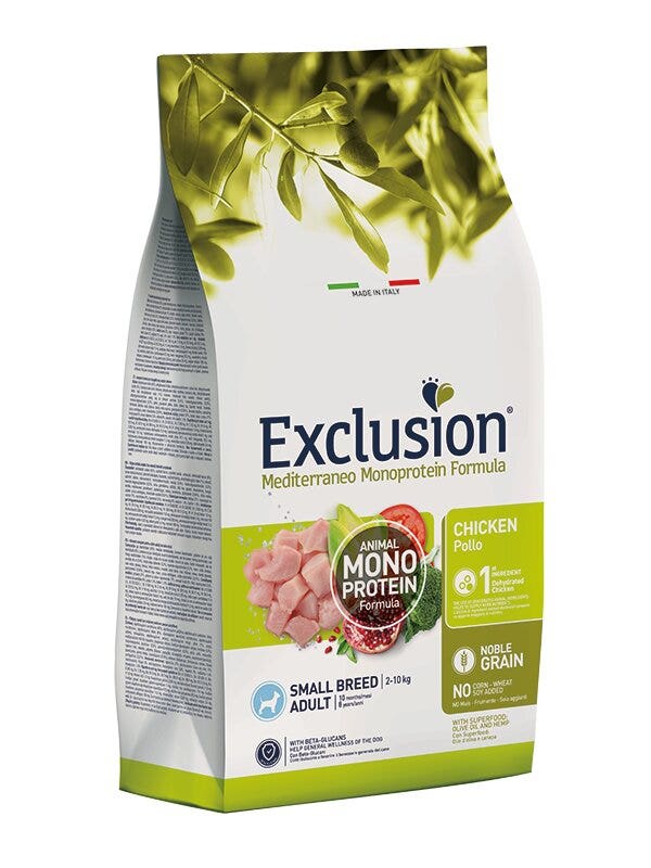Exclusion Mediterraneo Monoprotein Formula Noble Grain Croquettes au poulet pour chiens adultes de petite taille, sac de 2 kg