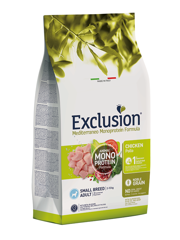 Exclusion Mediterraneo Monoprotein Formula Noble Grain Croquettes au poulet pour chiens adultes de petite taille, sac de 2 kg
