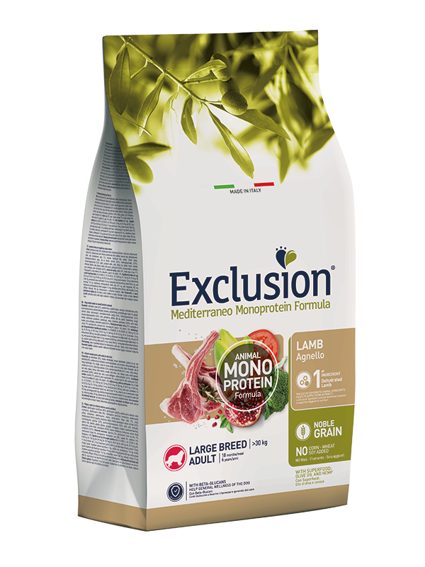 Exclusion Mediterraneo Monoprotein Formula Noble Grain Lamb Croquettes à l'agneau pour chiens adultes de grande taille, sac de 12 kg