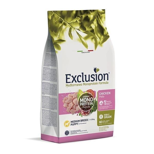 Exclusion Mediterraneo Monoprotein Croquettes au poulet pour chiots de taille moyenne, sac de 12 kg