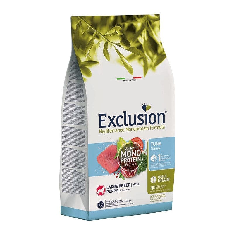 Exclusion Mediterraneo Noble Grain Puppy Thon Large Breed Croquettes pour chiots de grande race Sac de 12 kg