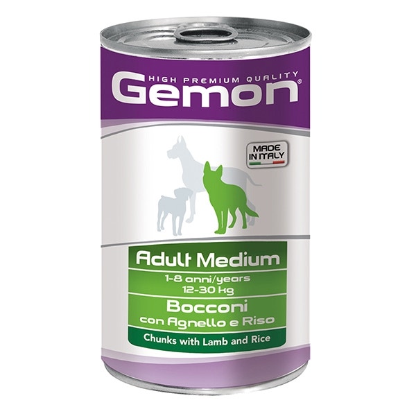 Gemon Bocconi Agneau et riz, nourriture humide pour chiens adultes de taille moyenne, pot de 1,25 kg