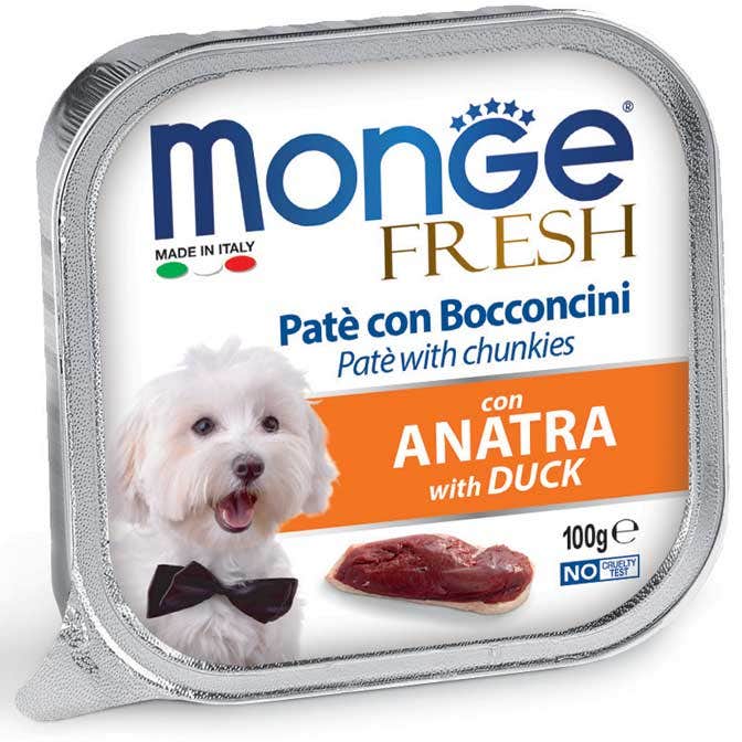 Monge Fresh Pâté en bouchées au canard, nourriture humide pour chiens adultes, 100 g