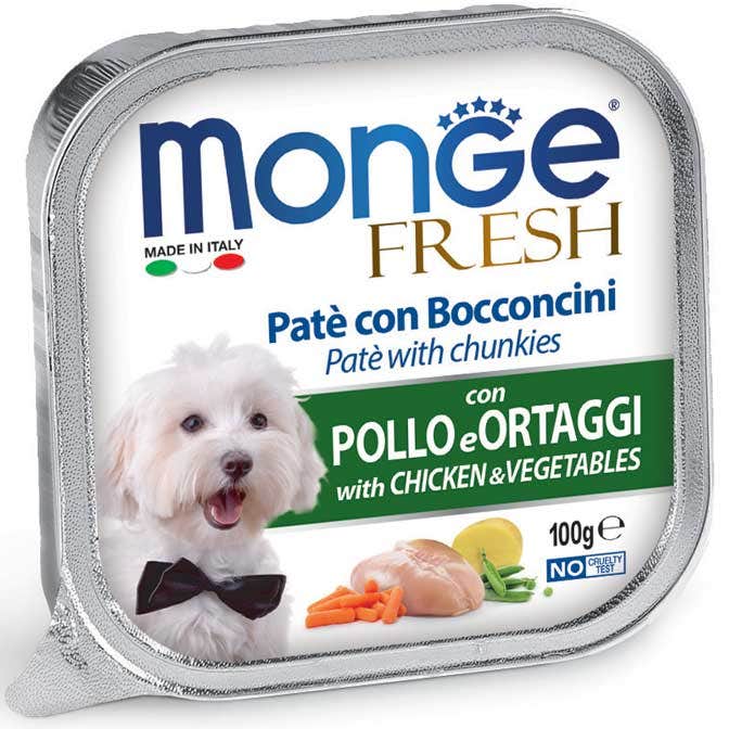 Monge Fresh Pâté Bouchées au Poulet et aux Légumes - Nourriture humide pour chiens adultes 100 g