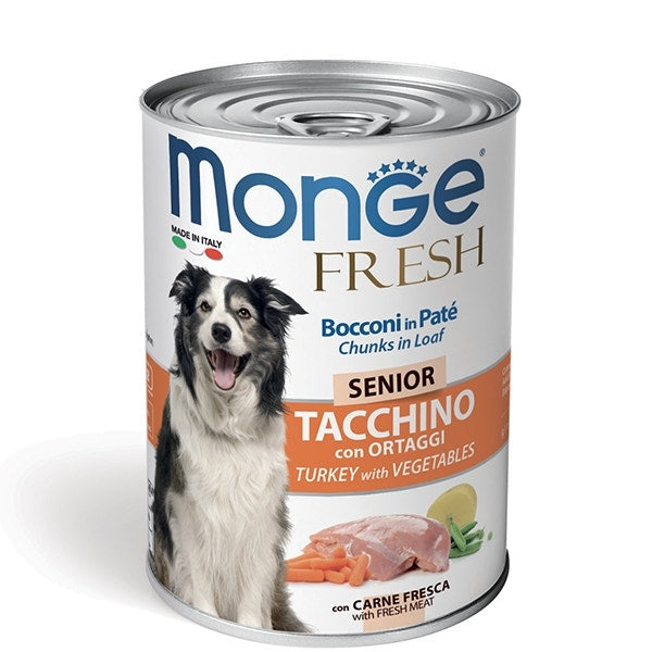 Monge Fresh Senior Dinde aux Légumes pour Chiens Âgés 400 g