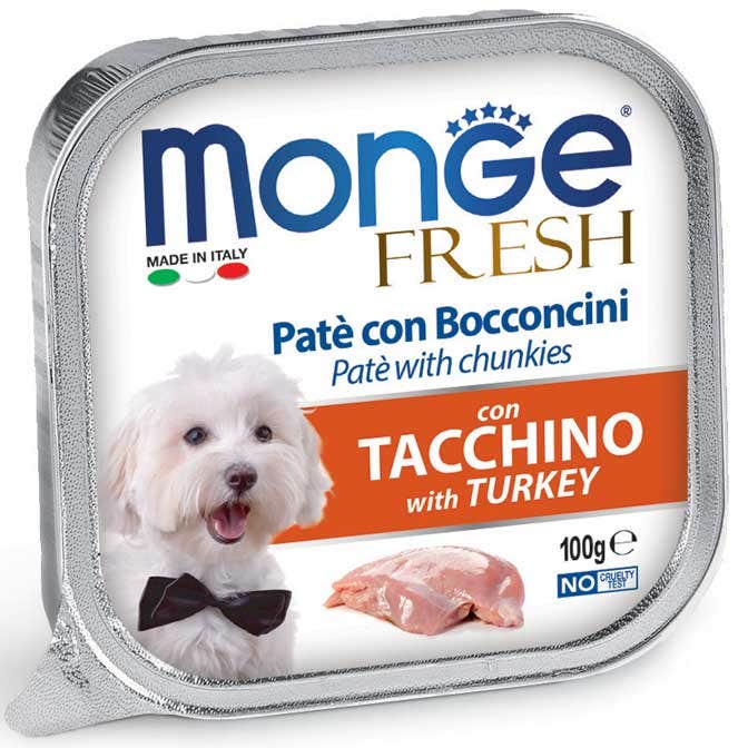 Monge Fresh Paté Bocconcini à la dinde, nourriture humide pour chiens adultes 100 g