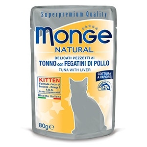 Monge Natural Superpremium Thon et Foie de Poulet Nourriture Humide pour Chats Chiots 80 g