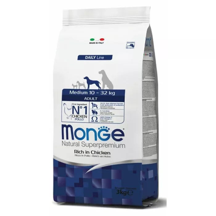 Monge Poulet pour chiens adultes de taille moyenne, sac de 3 kg