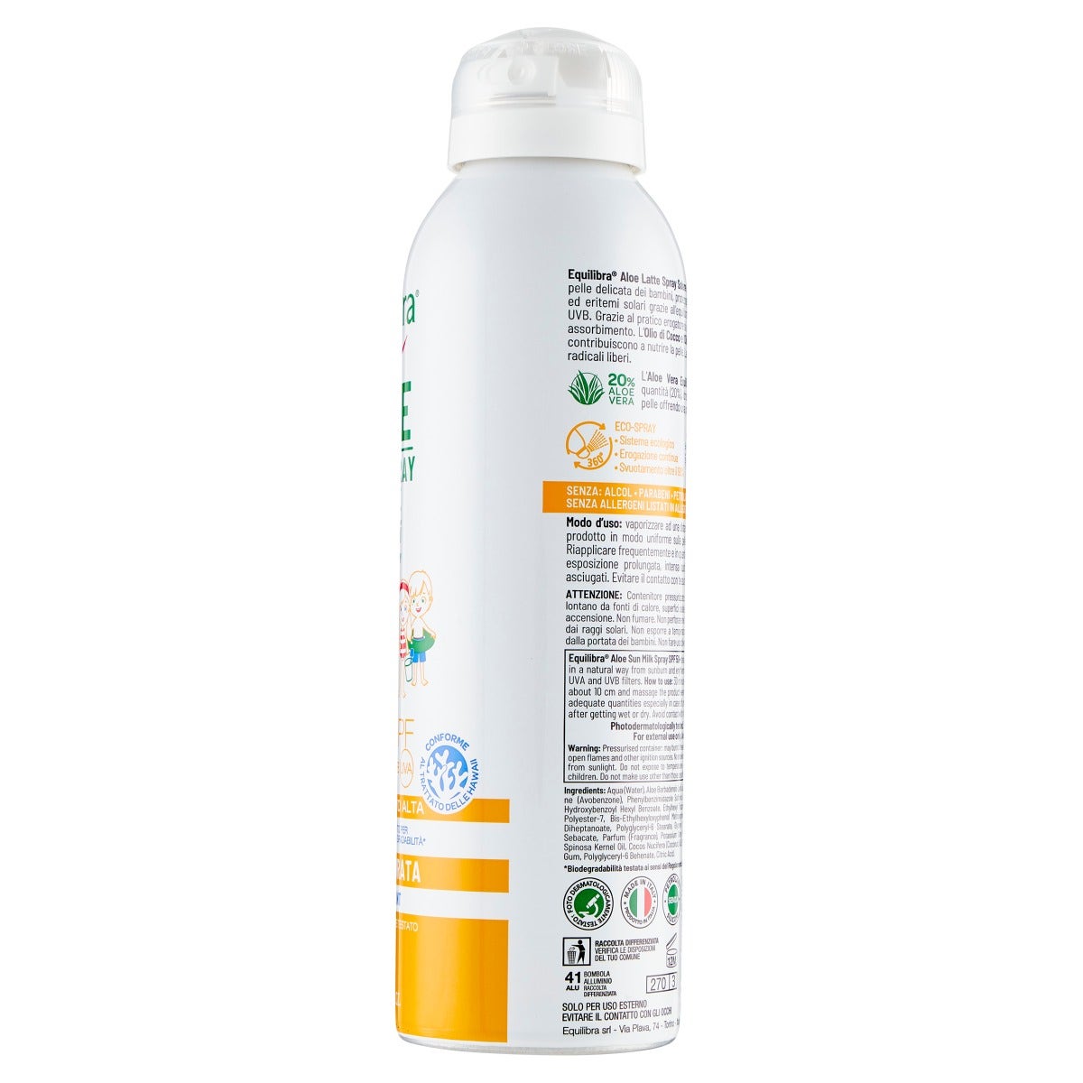 Equilibra Aloe Lait Spray Solaire Corps Enfants Peau Délicate SPF50+ 150 ml