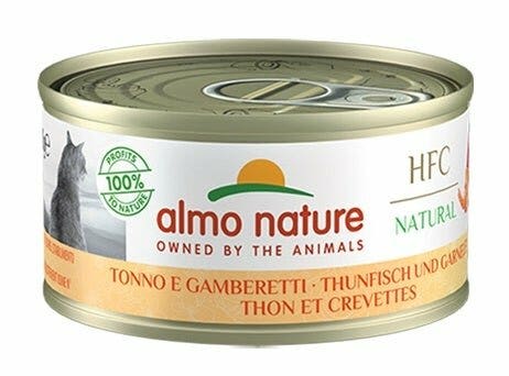 Almo Nature HFC Natural Nourriture humide au thon et aux crevettes pour chats adultes, boîte de 280 g