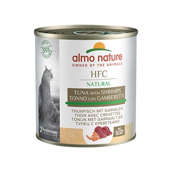 Almo Nature HFC Natural Nourriture humide au thon et aux crevettes pour chats adultes, boîte de 280 g