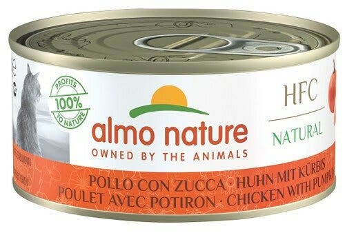 Almo Nature HFC Natural Nourriture humide au poulet et à la courge pour chats adultes Boîte de 150 g