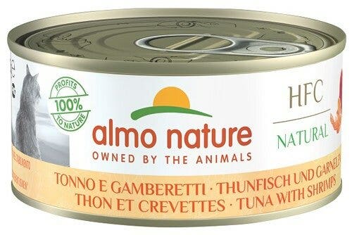Almo Nature HFC Natural Nourriture humide au thon et aux crevettes pour chats adultes Boîte de 150 g