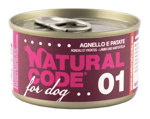 Natural Code 01 Agneau et pommes de terre pour chiens adultes, boîte de 90 g