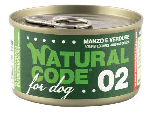 Natural Code 02 Bœuf et Légumes pour Chiens Adultes Boîte de 90 g