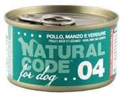 Natural Code 04 Poulet, bœuf et légumes pour chiens adultes, boîte de 90 g