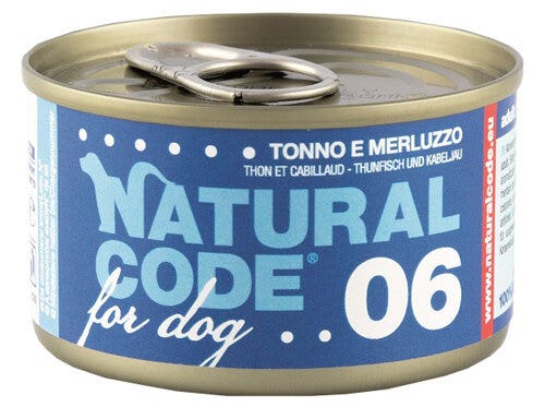 Natural Code 06 Thon et morue pour chiens adultes, boîte de 90 g
