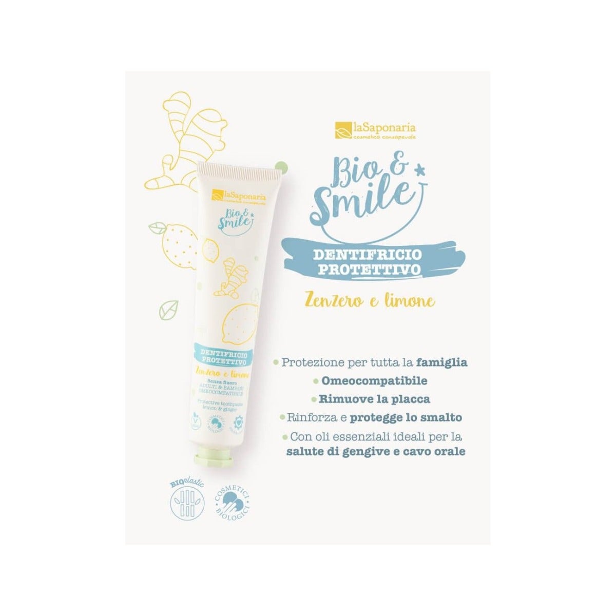 La Saponaria Bio&Smile Dentifricio Protettivo Limone/Zenzero 75ml