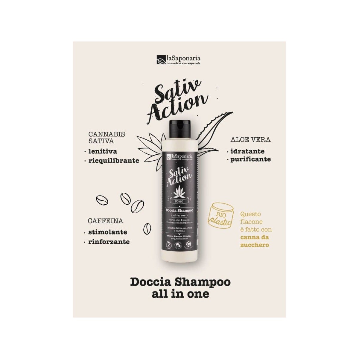 La Saponaria Sativaction Doccia Shampoo All In One Uomo 200ml