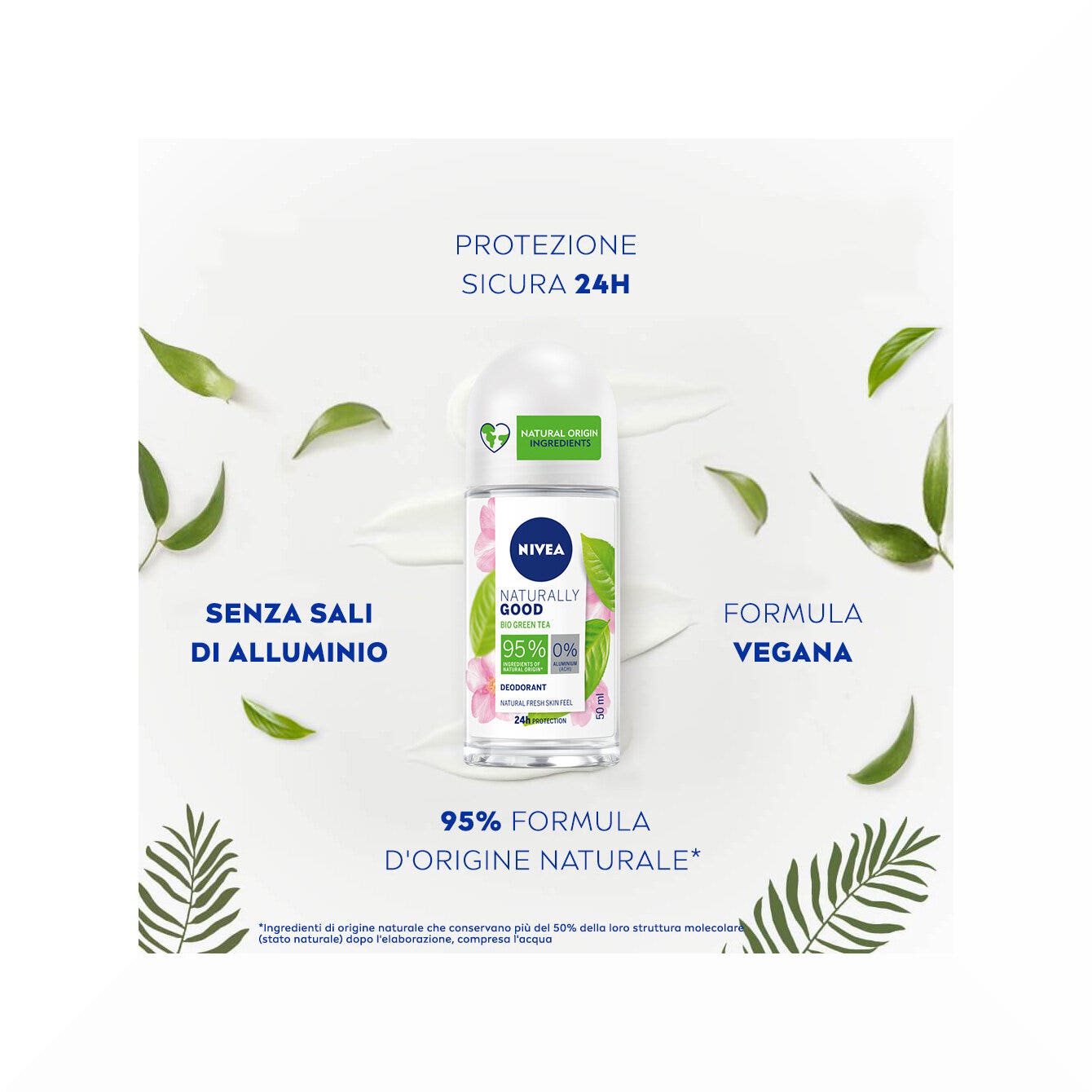 Nivea Naturally Good Green Tea Déodorant à bille au thé vert bio et 0 % d'aluminium 50 ml