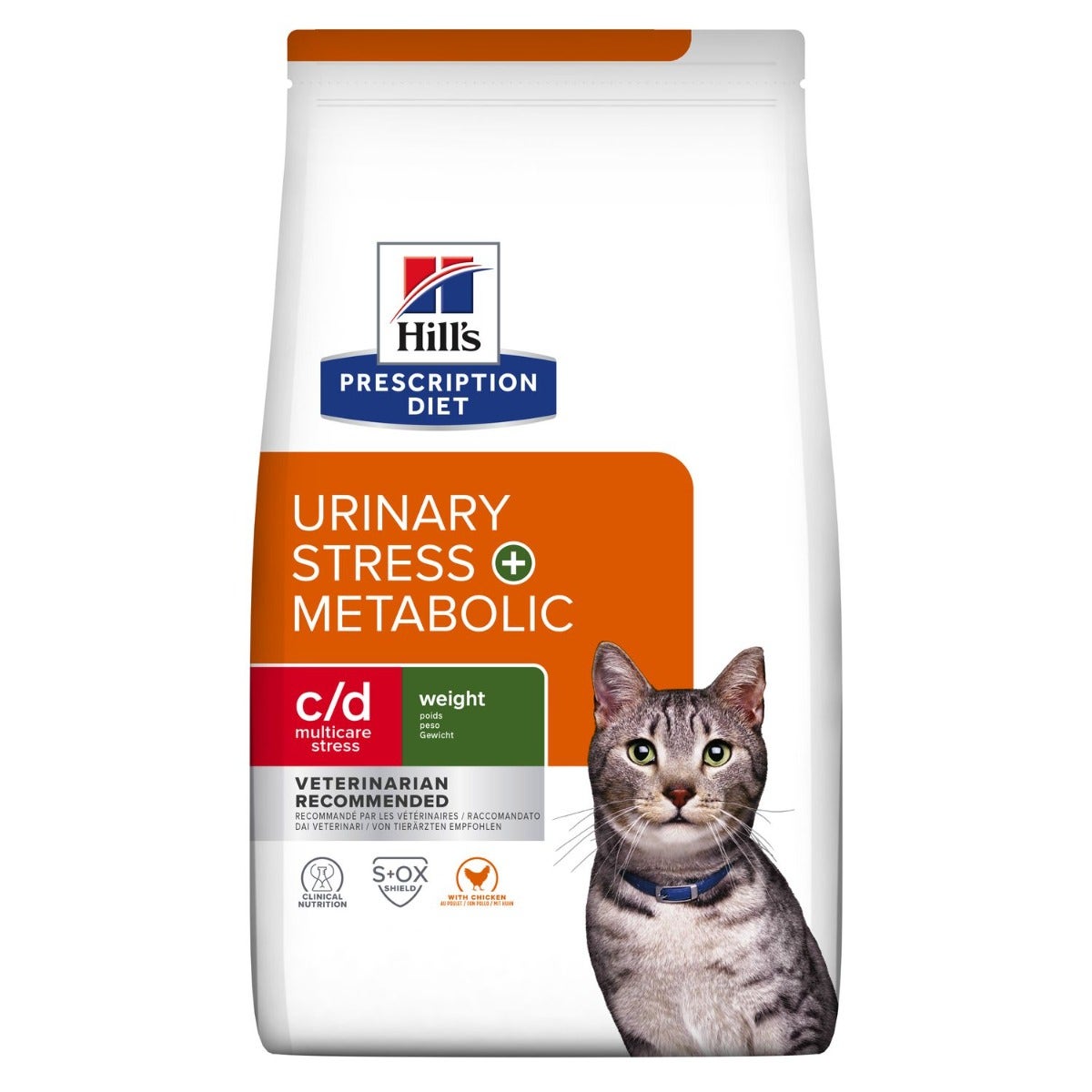 Hill's Prescription Diet C/D Multicare Stress Weight Croquettes au poulet pour chats, sac de 1,5 kg
