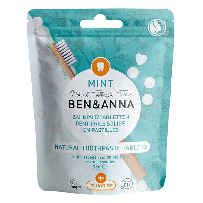 Ben & Anna Dentifricio Pastiglie Naturali Con Fluoro 100 Pezzi