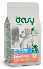 Oasy Dry Monoproteico Croquettes au saumon pour chiots de taille moyenne/grande, sac de 12 kg