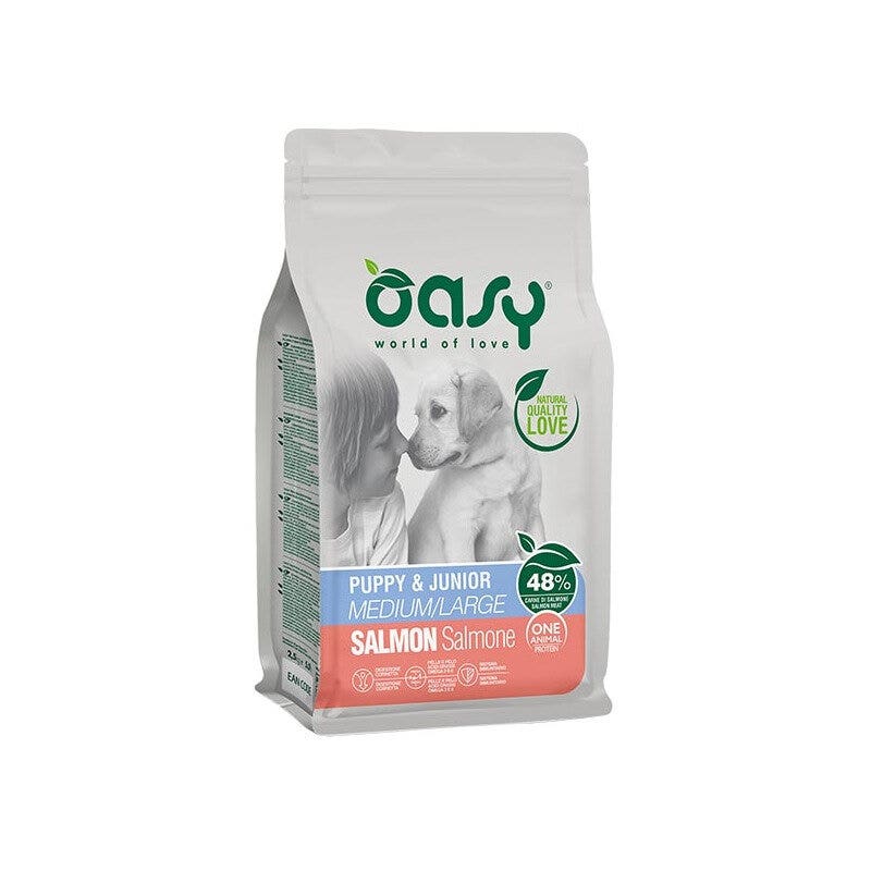 Oasy One Animal Protein Puppy & Junior Medium & Large au saumon pour chiots 2,5 kg