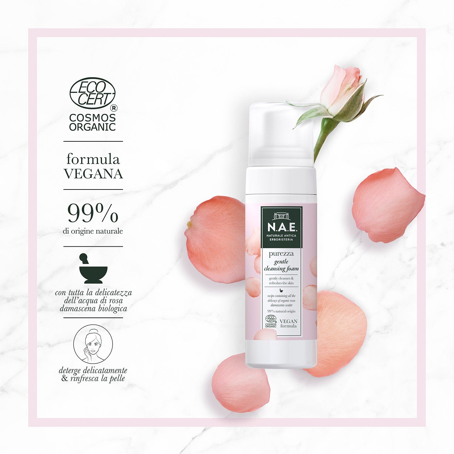N.A.E. Mousse Nettoyante Visage Pureté, Formule Végétalienne, 150 ml