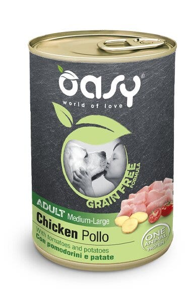 Oasy Grain Free Formula - Nourriture humide au poulet pour chiens adultes de taille moyenne/grande - 400 g