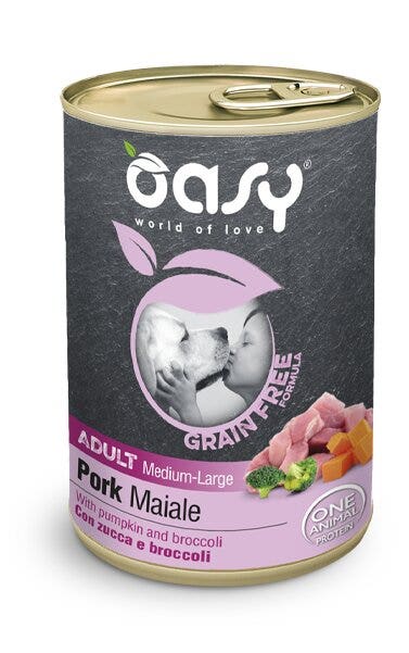 Oasy Grain Free Formula Nourriture humide au porc pour chiens adultes de taille moyenne/grande 400 g