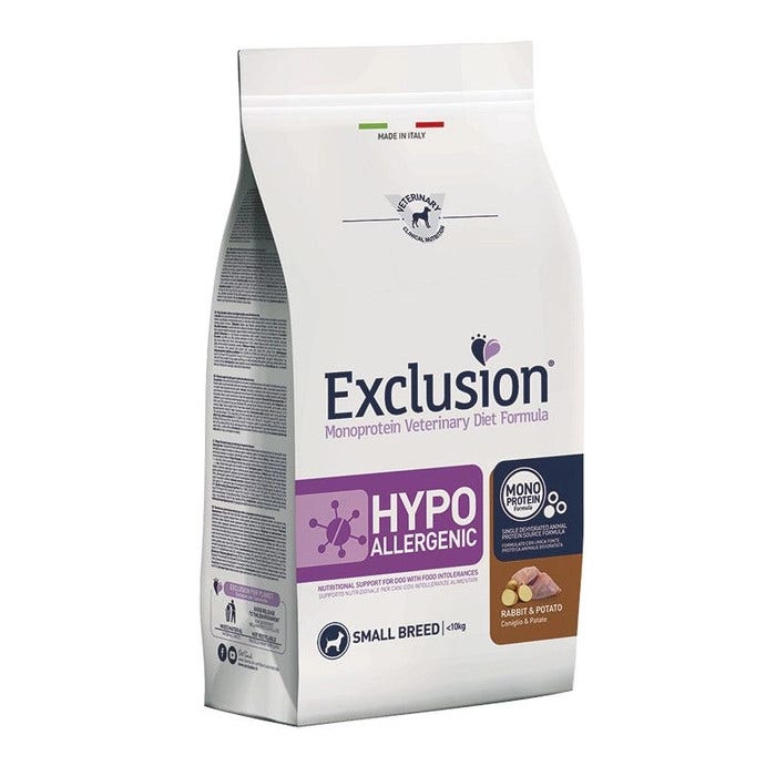 Exclusion Monoprotein Veterinary Diet Hypoallergenic Croquettes Lapin/Pommes de terre pour chiens, sac de 2 kg