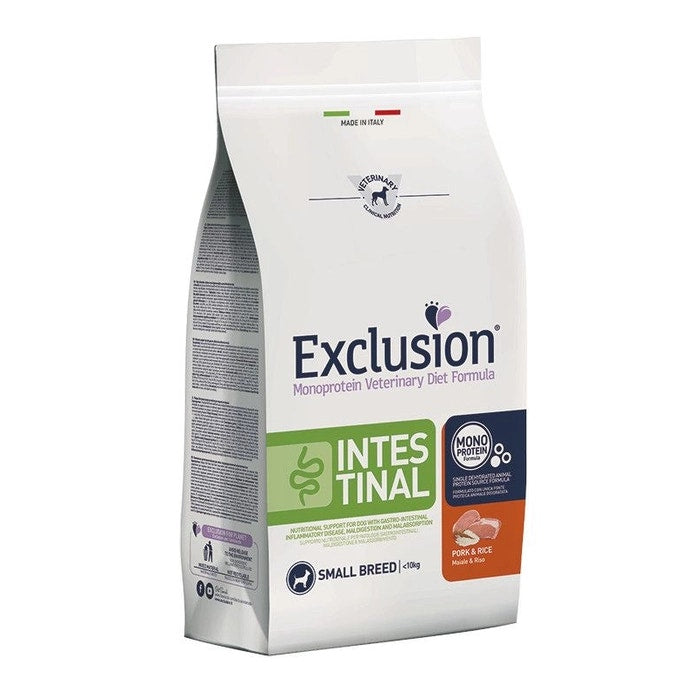Exclusion Monoprotein Veterinary Diet Formula Intestinal Croquettes Porc/Riz pour Chiens Sac de 2 kg