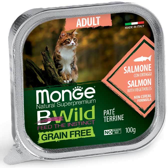 Monge B Wild Grain Free Saumon aux légumes, nourriture humide pour chats adultes, 100 g