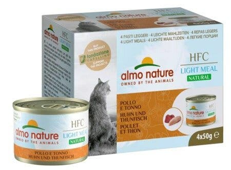 Almo Nature Natural Light Meal Nourriture humide Poulet et thon pour chats adultes 4x50g