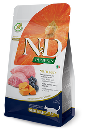 Farmina N&D Pumpkin Neutered Agneau et potiron pour chats adultes stérilisés, sac de 300 g