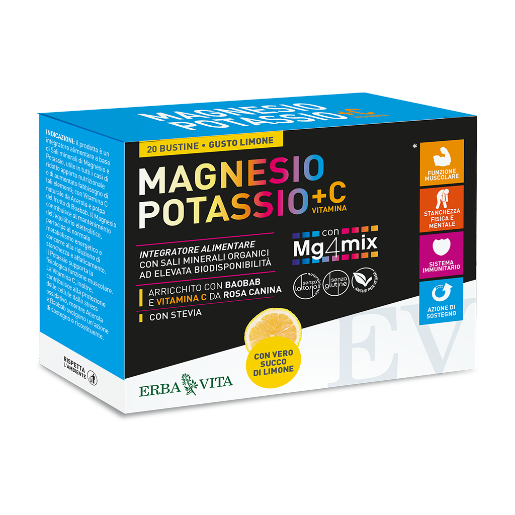 Erba Vita Magnésium et Potassium + Vitamine C, saveur citron, 20 sachets
