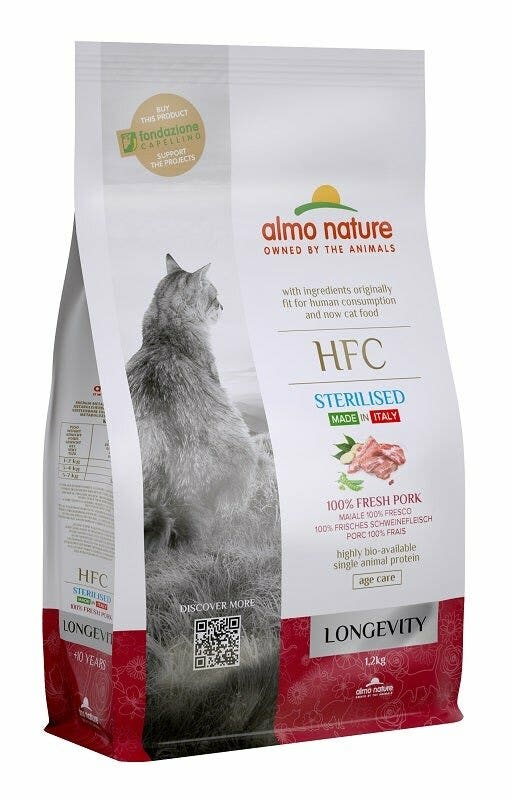 Almo Nature HFC Longevity Croquettes au porc pour chats adultes stérilisés, sac de 1,2 kg