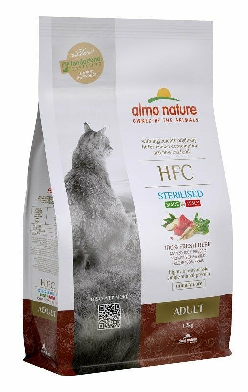 Almo Nature HFC Croquettes au bœuf pour chats adultes stérilisés, sac de 1,2 kg