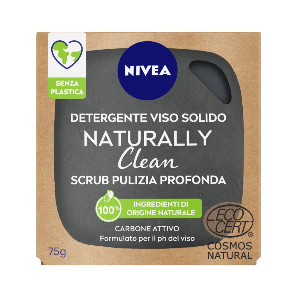 Nivea Naturally Clean Gommage Visage Solide Nettoyage en Profondeur Gommage Nettoyant Visage Solide 75 g