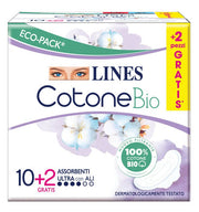 Lines Coton Bio 12 Serviettes Hygiéniques Ultra avec Ailes