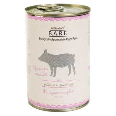 Barf Menu Completo Nourriture humide hachée au porc, pommes de terre et courgettes pour chiens, boîte de 400 g