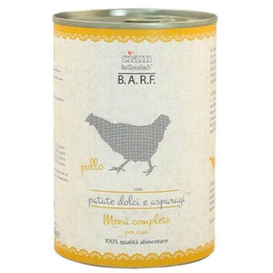 Barf Menu complet, nourriture humide à base de poulet haché, patates douces et asperges pour chiens, boîte de 400 g