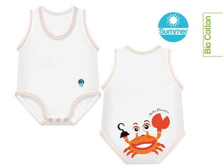 J Bimbi Body pour nouveau-né 0-36 mois en coton biologique frais, motif crabe