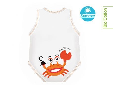 J Bimbi Body pour nouveau-né 0-36 mois en coton biologique frais, motif crabe