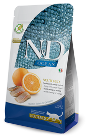 Farmina N&D Ocean Neutered Hareng et Orange pour chats adultes stérilisés, sac de 1,5 kg