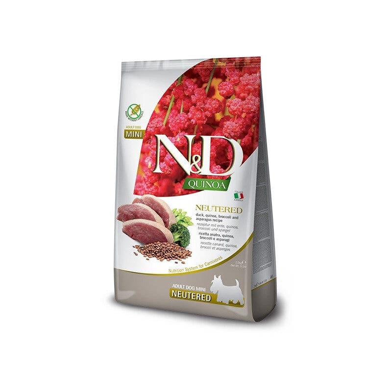 Farmina Natural & Delicious Mini Quinoa Stérilisés Canard Brocoli Asperges pour Chiens Adultes 800 g