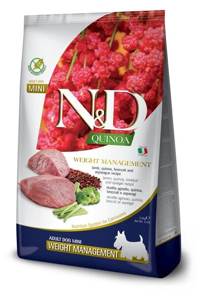 Farmina N&D Weight Management Quinoa/Agnello/Broccoli/Asparagi Per Cani Adulti Taglia Mini Sacco 2,5kg